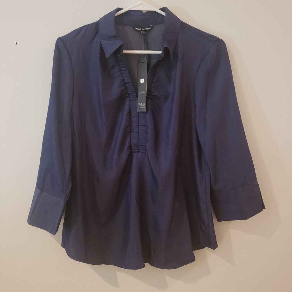NWT Rayon Denim Sheen Ruffle Blouse - Picture 3 of 9